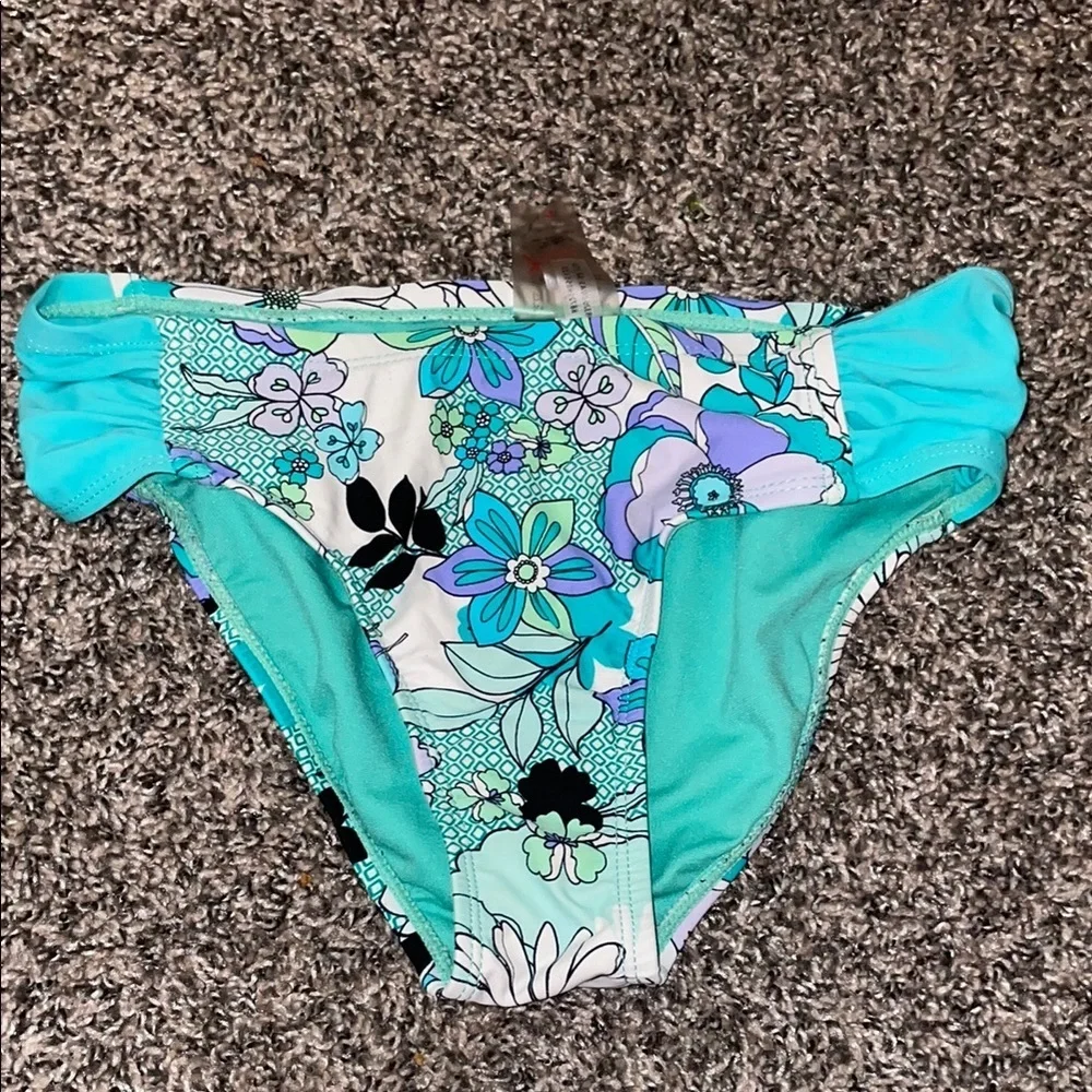 ZeroXposur Aqua and Black Floral Kids 3 piece Bikini Set